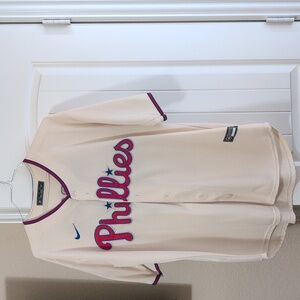 Nike Bryce Harper Phillies Cream Jersey with Red and Blue Details